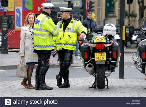 London England Uk Two Motorcycle Police Officers In