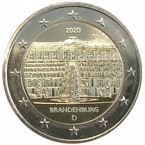 2 Euro Germania 2020 Brandeburgo Palazzo Sanssouci Zecca J Germania