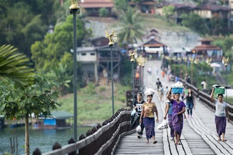 Thailand Kanchanaburi Sangkhlaburi Wooden Bridge Editorial Photo