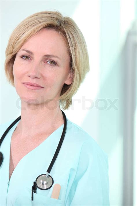 Female Nurse With Stethoscope Around Neck Stock Image Colourbox