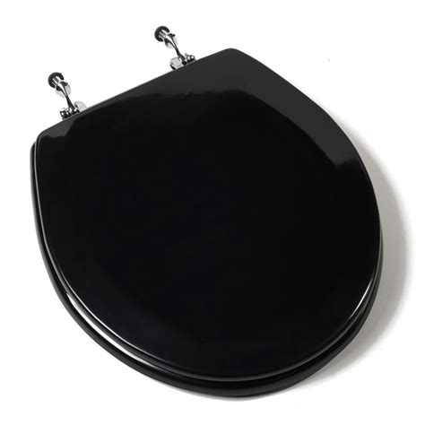 Black Round Wood Toilet Seat With Chrome Hinges