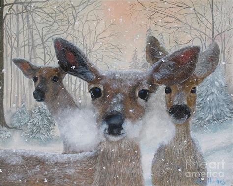 Deer In The Snowy Woods Painting By Mary Hughes Fine Art America