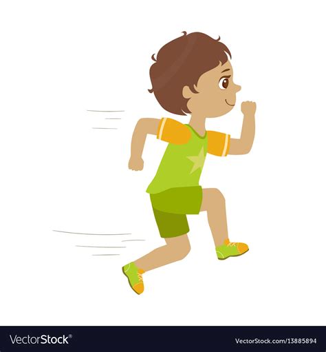 Little Boy Running In A Green Shirt And Shorts Vector Image