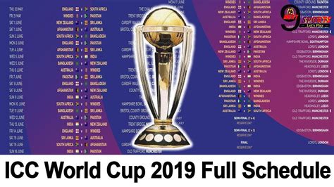 Icc World Cup 2019 Full Schedule Announced Watch All Team Fixtures