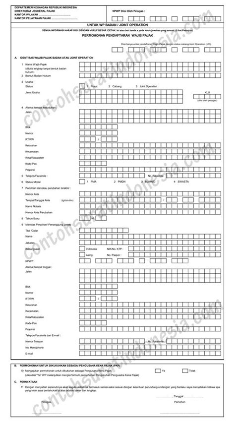 Contoh faktur pajak dan cara membuatnya. Formulir Pendaftaran NPWP Badan Usaha (Download Ms. Excel)