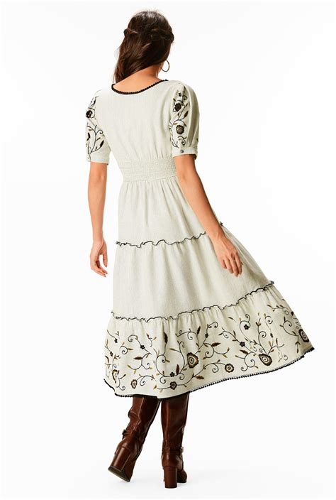Shop Floral Embellished Cotton Peasant Dress Eshakti