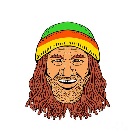 Rastafarian Head Front Drawing Color Digital Art By Aloysius Patrimonio