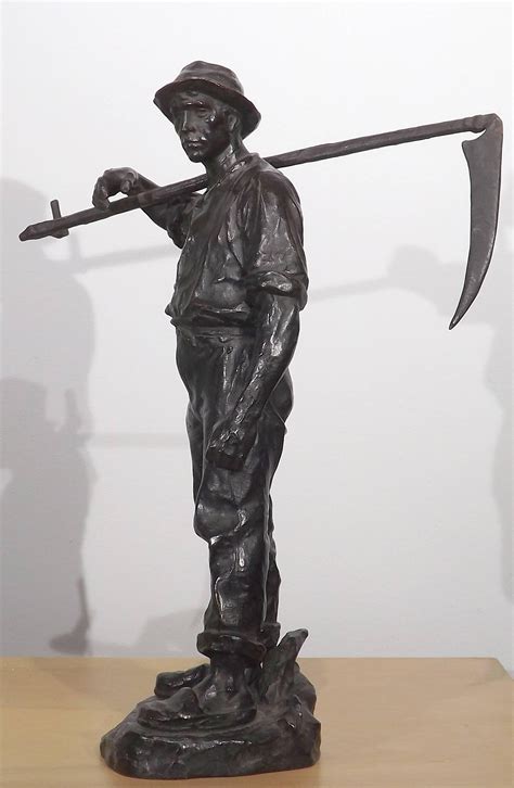 Bronze Statue Of A Farmer Heading To The Field By Hans Muller At