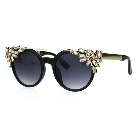 Womens Rhinestone Jewel Trim Diva Bling Horn Rim Sunglasses Ebay