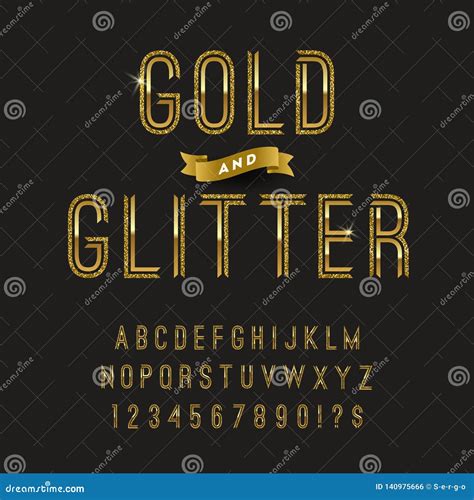Gold And Glitter Typeface Vector Golden Font Design Stock Vector