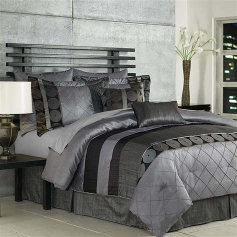 This comforter set includes two king shams and three embroidered decorative pillows in brown, khaki, and ivory with a 180tc cotton, textured gray sheet set is the perfect addition to this collection along with one reversible down alternative comforter size: King size comforters set - DecorLinen.com.