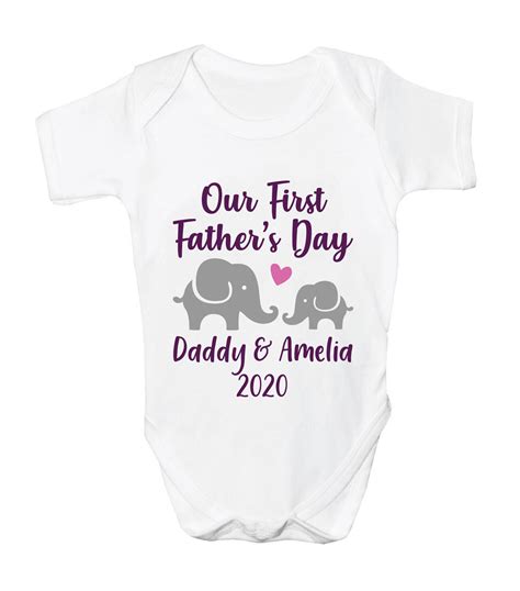 First Fathers Day Baby Grow Personalised Elephants Vest  