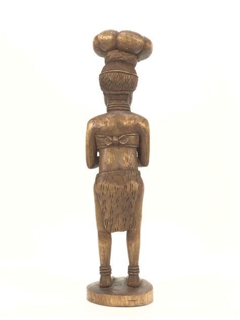 Lot Signed African Woman Carrying Pot Wood Sculpture