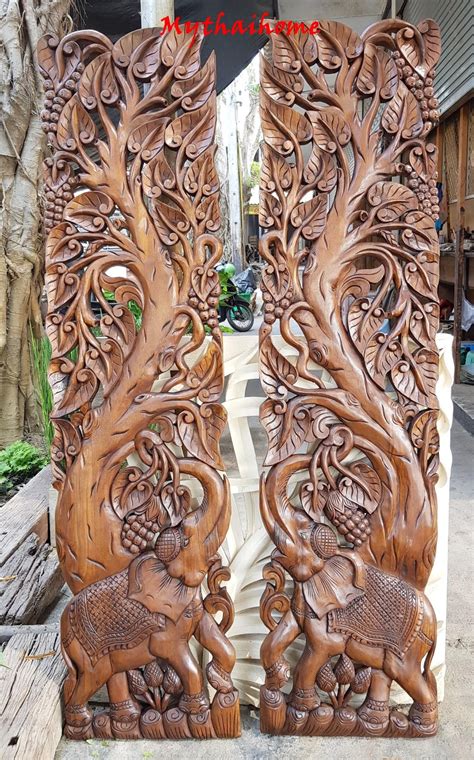 Set Large Wood Wall Art Wood Carved Dragon Phoenix Bird Headboard King