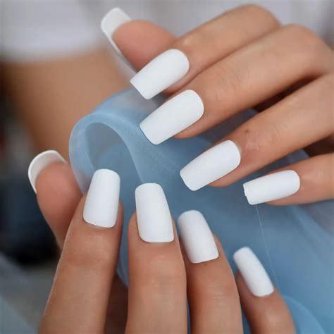 Piece Medium Long White Matte Fake Nails Solid Color Nail Tips For Acrylic Fignernails