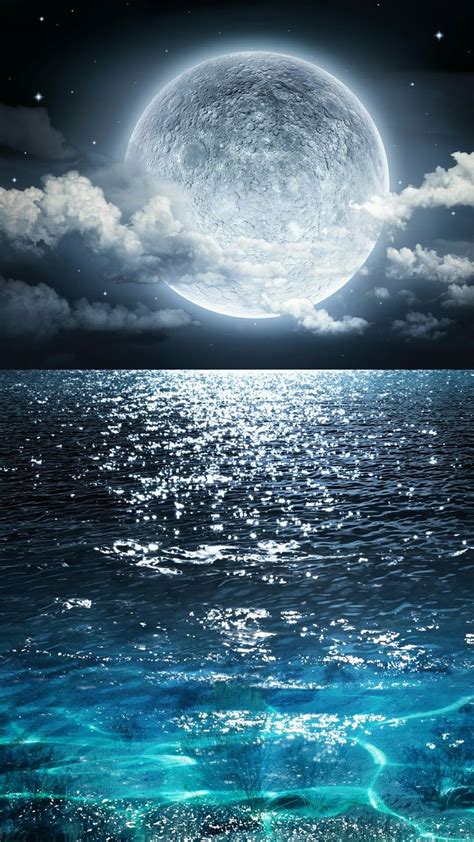 Blue Moon With Ocean From Zedge Papel De Parede De Arte