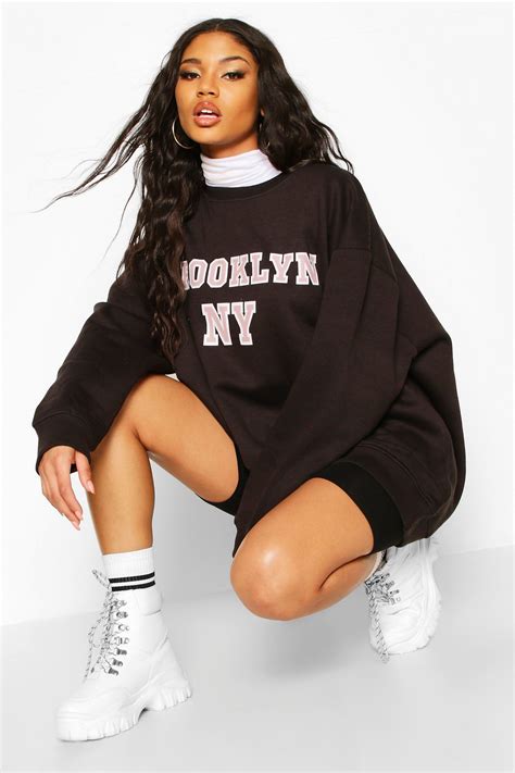Oversized Brooklyn Sweater Boohoo Teenage Fashion Outfits Streetwear Fashion Women Black