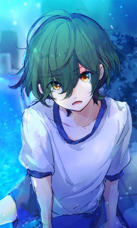 An Anime Character With Green Hair And Blue Eyes