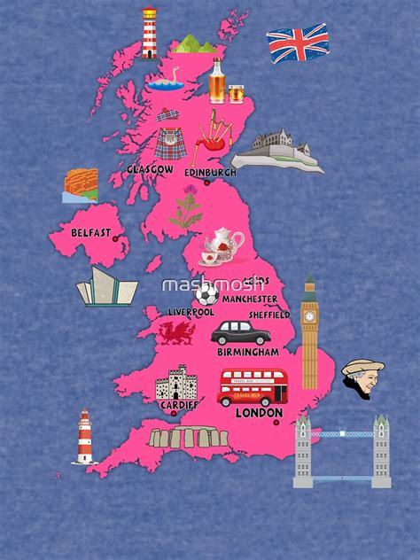 United Kingdom Map Illustrated Map Of Uk Showing The Top Attractions