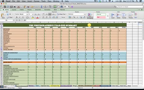 Tax Spreadsheets For Photographers Bp4u Photographer Resources