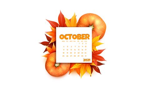 Download Wallpapers 2021 October Calendar 4k White Background Autumn