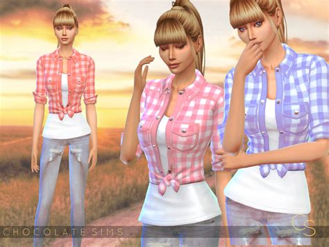 The Sims Resource Knotted Plaid Shirt
