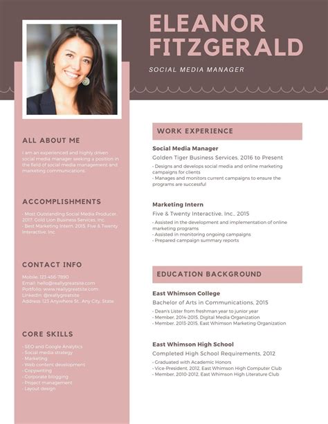 Pink Brown Simple Photo Modern Resume Templates By Canva