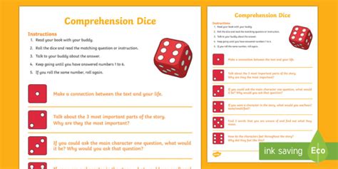 Reading Comprehension Dice Game Twinkl