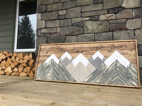 Wood Mountain Headboard 5 x 2 Feet Rustic wood Mountain Art Wood Mountain Art | Mountain wood 