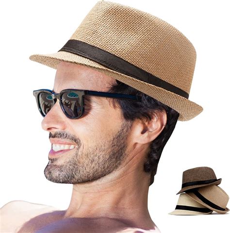 Babeyond Straw Fedora Hat For Men Panama Trilby Hat Short Brim Summer