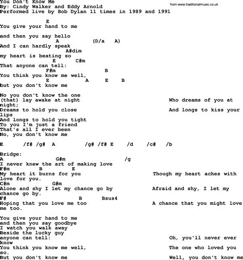Bob Dylan song - You Don't Know Me, lyrics and chords