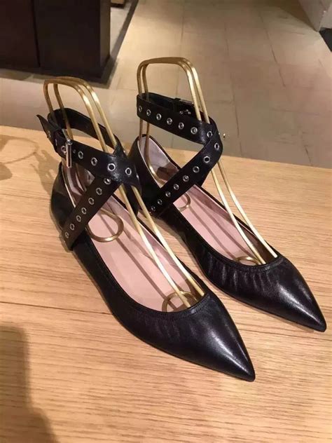 European Style Rivets Studded Pointed Toe Flat Shoes Black Leather