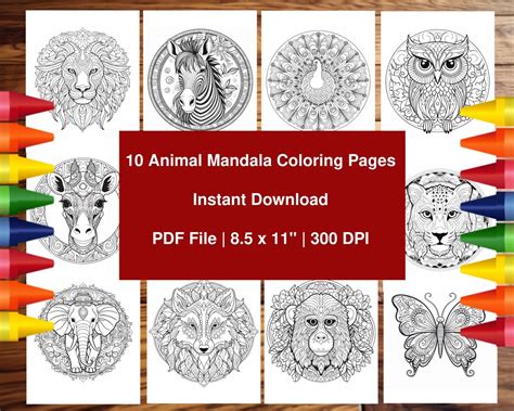 Animal Mandala Coloring Pages Instant Download Coloring Etsy