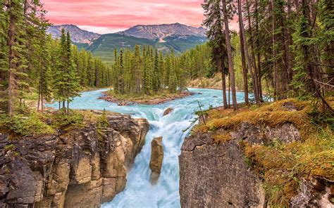 Sunrise In Jasper National Park Alberta Canada Falls On Sunwapta River