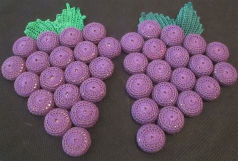Vintage Hand Crocheted Bottle Cap Grape Clusters Trivets Set Of 2 Ebay