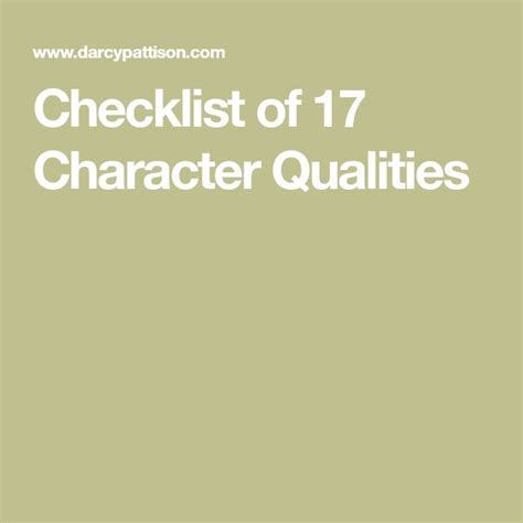 Checklist Of 17 Character Qualities Character Qualities Checklist