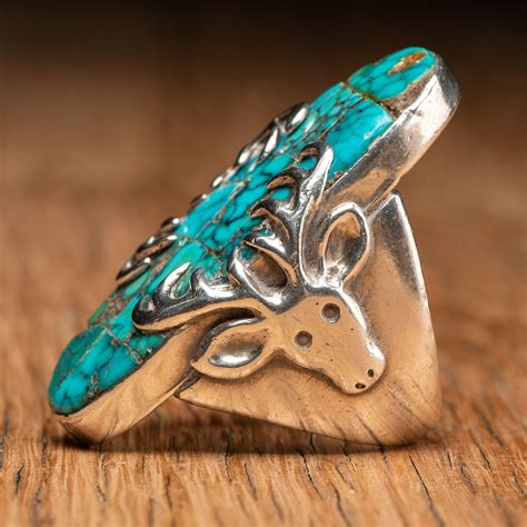 Juan De Dios Zuni 1882 1940s Silver And Turquoise Ring With Deer Head Bezel Ex Cg Wallace
