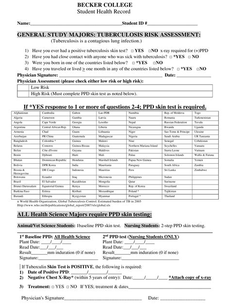 Tuberculosis Tb Risk Assessment Form Printable Pdf Download