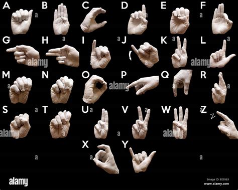 Sign Language American Alphabet With Hands Painted White Over Black