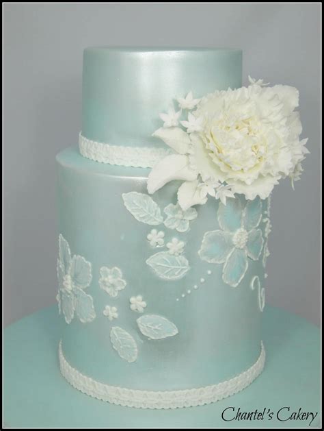 Beautiful Mint Colored Cake With White Lace Wedding Cake Art Wedding