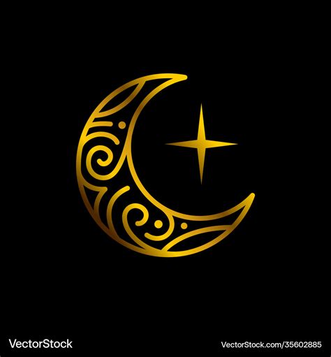 Elegant Crescent Gold Moon And Star Logo Design Vector Image