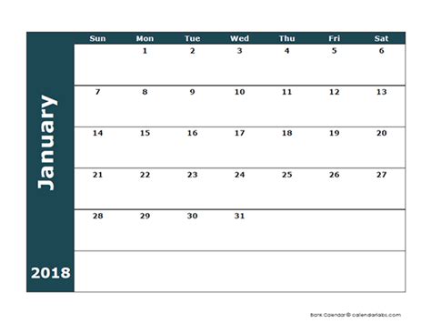 2018 Monthly Blank Calendar Free Printable Templates