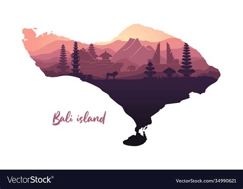 Map Island Bali With Abstract Landscape Royalty Free Vector