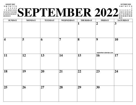 Free Printable Calendar September 2022