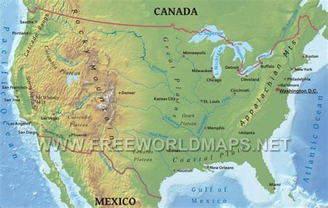 United States Physical Map Printable Us Map With Mountains And Rivers