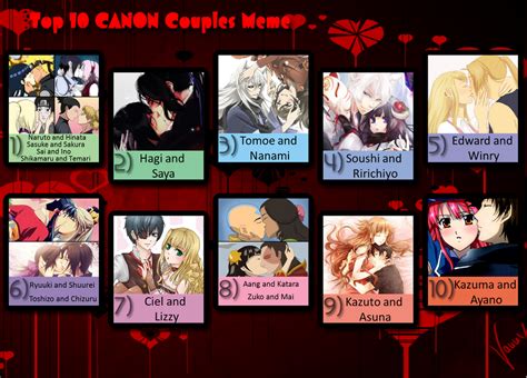 My Top Ten Canon Anime Couples By Lady Zaeliea On Deviantart