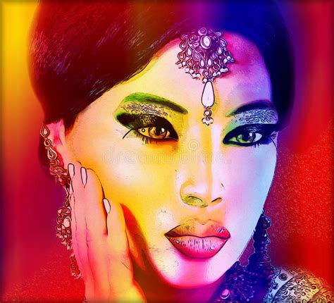 Abstract Digital Art Of Indian Or Asian Woman S Face Close Up With