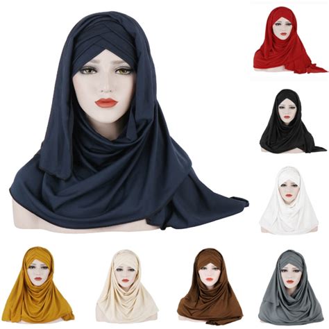 Multicolor Soft Cotton Muslim Headscarf Instant Jersey Hijab Full Cover Cap Wrap Scarf Islamic