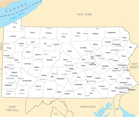Pennsylvania State Map With Cities And Towns Map