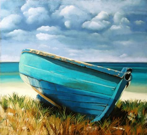 Blue Boat Pastel By Ria Hills Boat Art Blue Boat Boat Painting